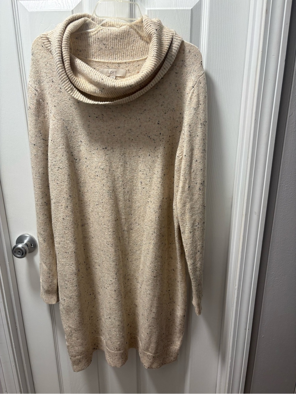LOFT Cream Speckled Cowl Neck Sweater Dress